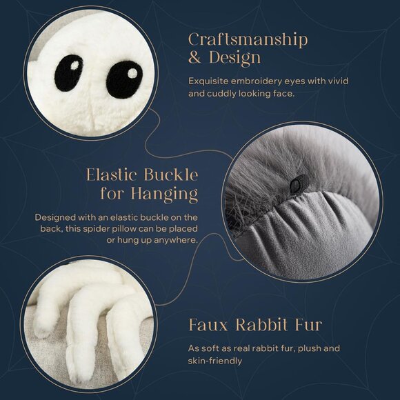 Happy Halloween Throw Pillow Faux Fur Tarantula Shaped Halloween Pillow - Picture 6 of 9